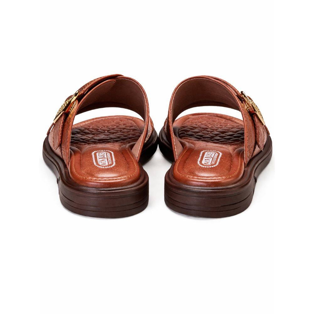 Mens Brown Textured Slip On Sandal
